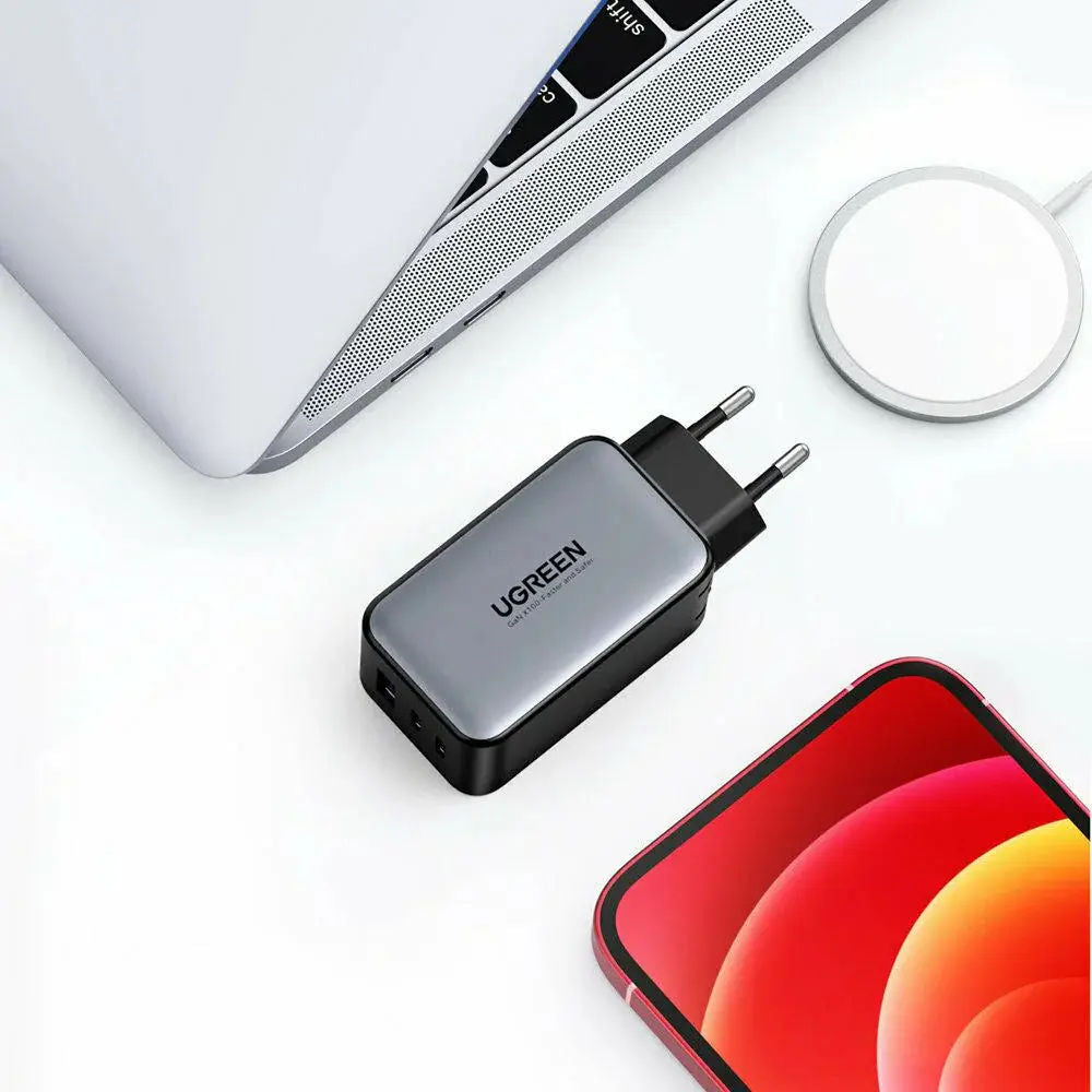 UGREEN CD244 65W GaN II Fast Charger with 2 USB-C and 1 USB-A Ports, EU Plug, Gray