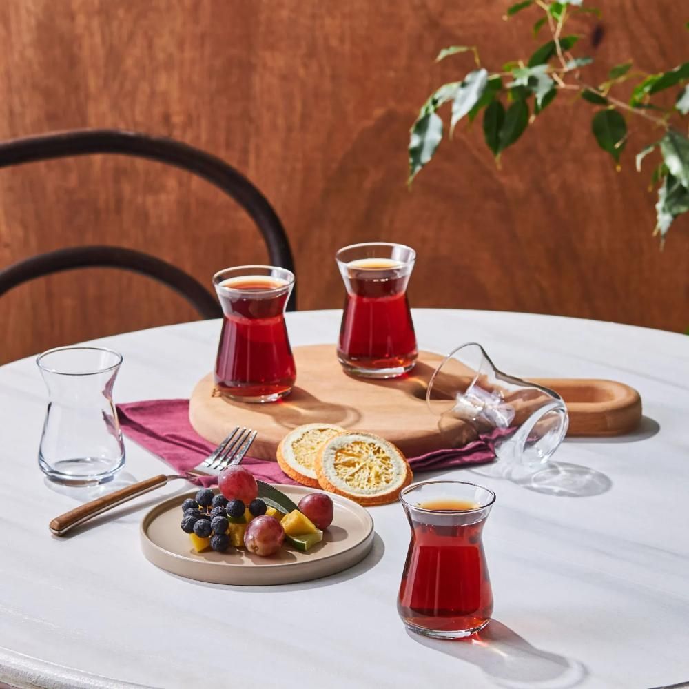 Karaca Irem Set of 6 Glass Tea Cups, 132 ml - Traditional Turkish Tea Glasses