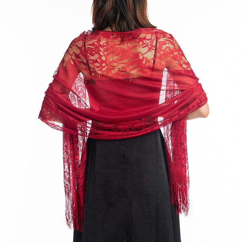 Black Lace Tassel Shawl Wrap for Women Wedding Evening