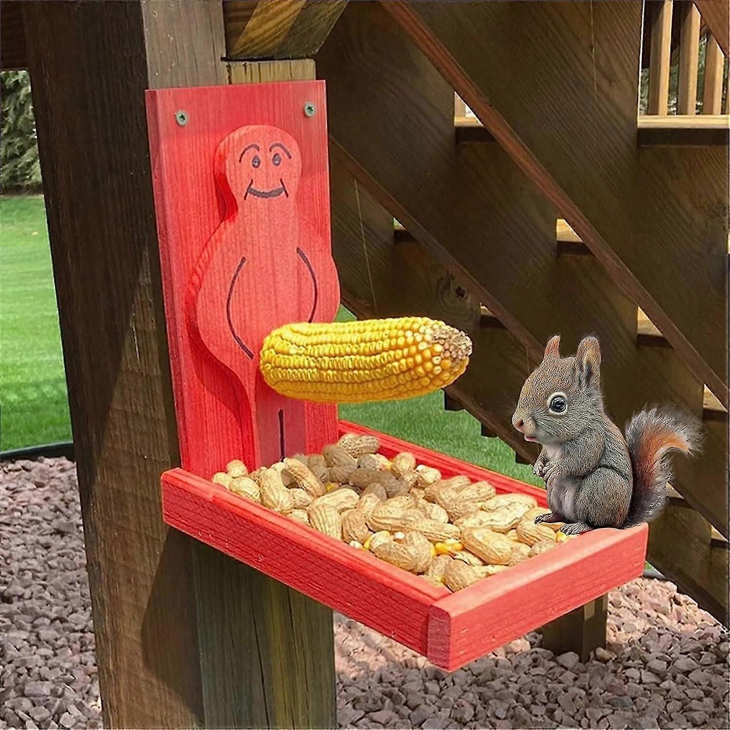 Proud Man Squirrel Feeder, Funny Proud Man Squirrel Feeder Wild Bird Feeders Wooden Decoration Squirrel Feeder Bird Lovers Gifts