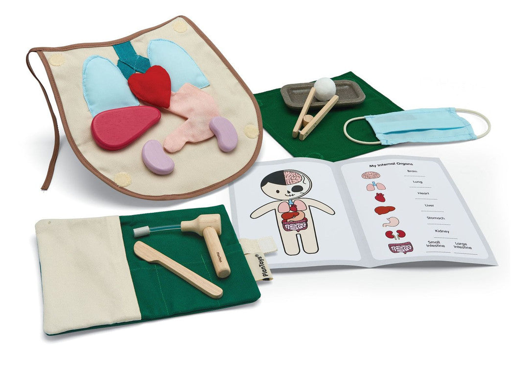 PlanToys Surgeon Play Set — Wooden Pretend Play Medical Set