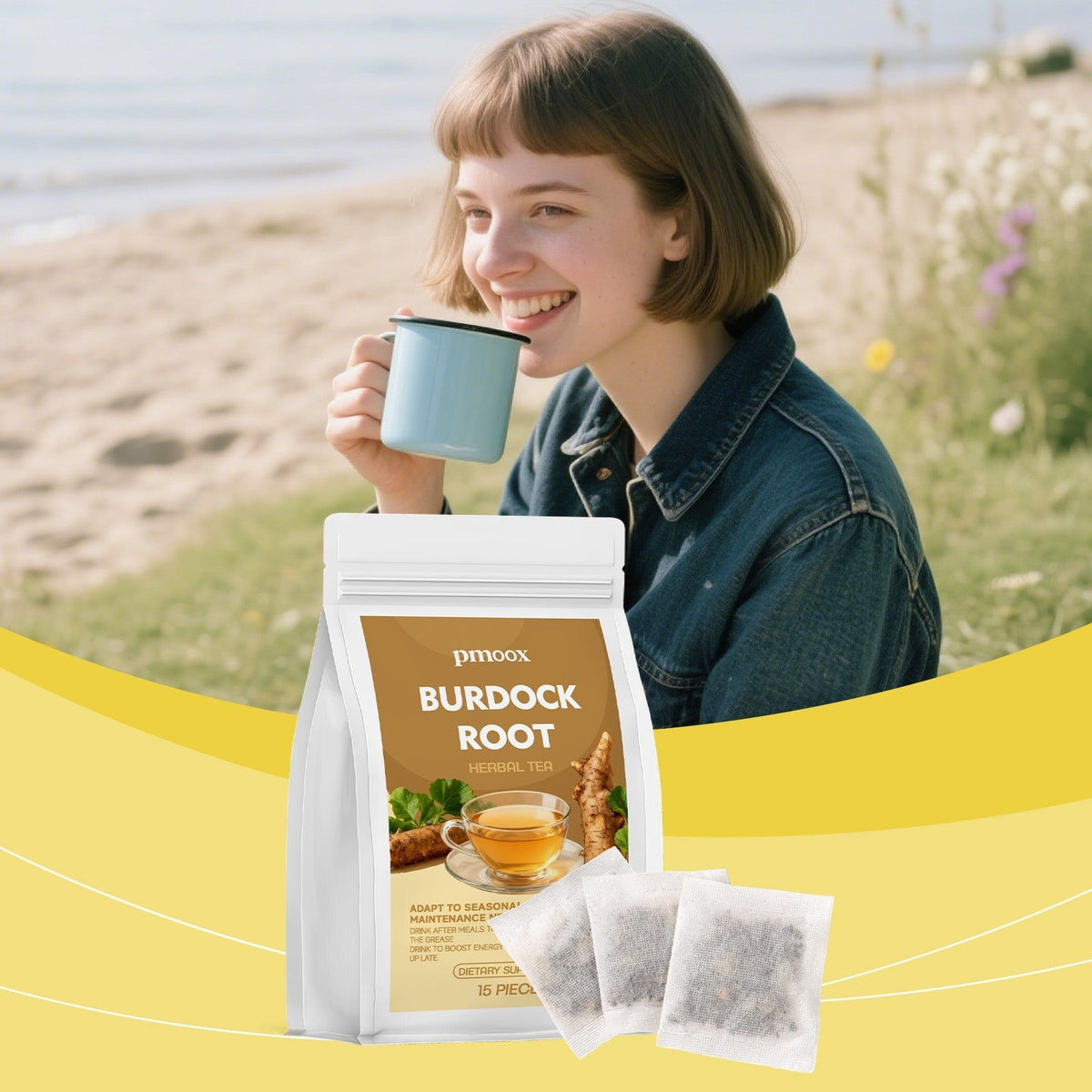 Burdock Root Herbal Tea for Body Care, Skin Detox, Natural Metabolism Boost ,15pcs