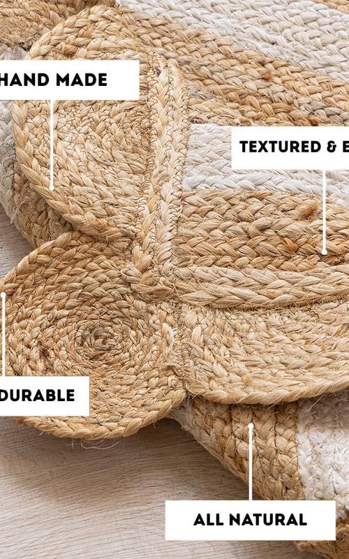 White Stripe Natural Jute Scalloped Floor Area Rug