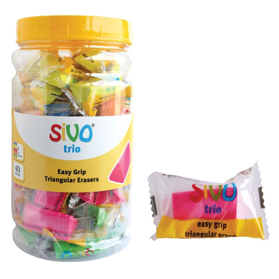 Sivo Trio Triangular Erasers Jar, 40 pieces