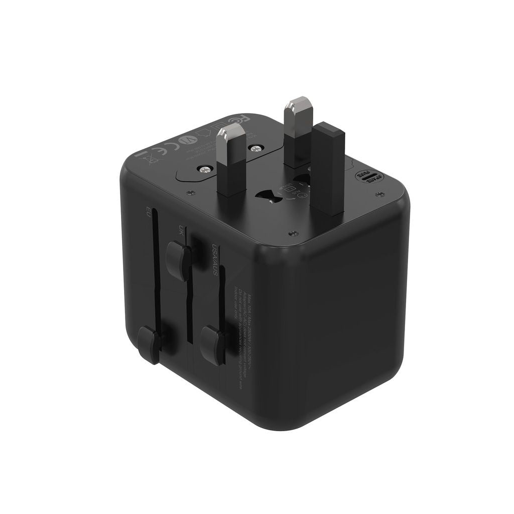 Porodo Dual USB-A Universal Travel Adapter 2.4A, PD-12WUTA-BK, Black
