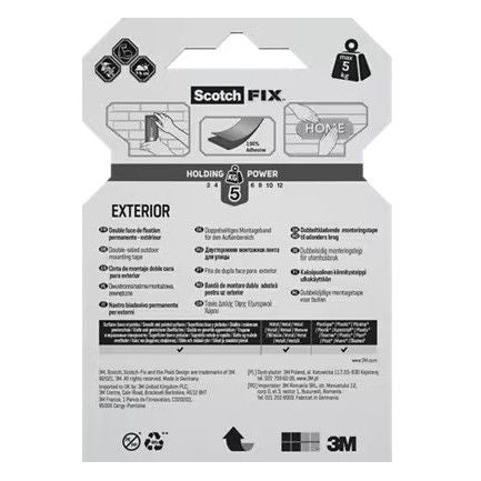 Scotch-FIX Exterior Double-Sided Mounting Tape 19mm x 1.5m Weather-Resistant Heavy Duty Adhesive Tape