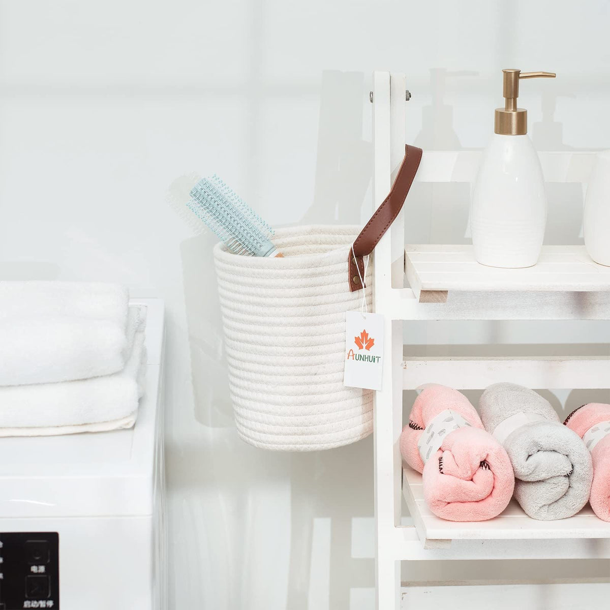 2 Pack Wall Closet Hanging Cotton Rope Storage Baskets
