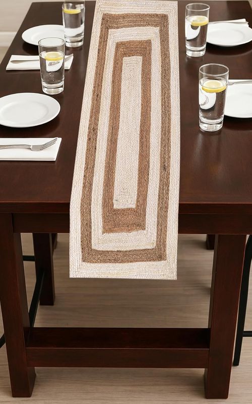 Handmade Eco Friendly Natural Jute Dual White Tone Dining Table Runner