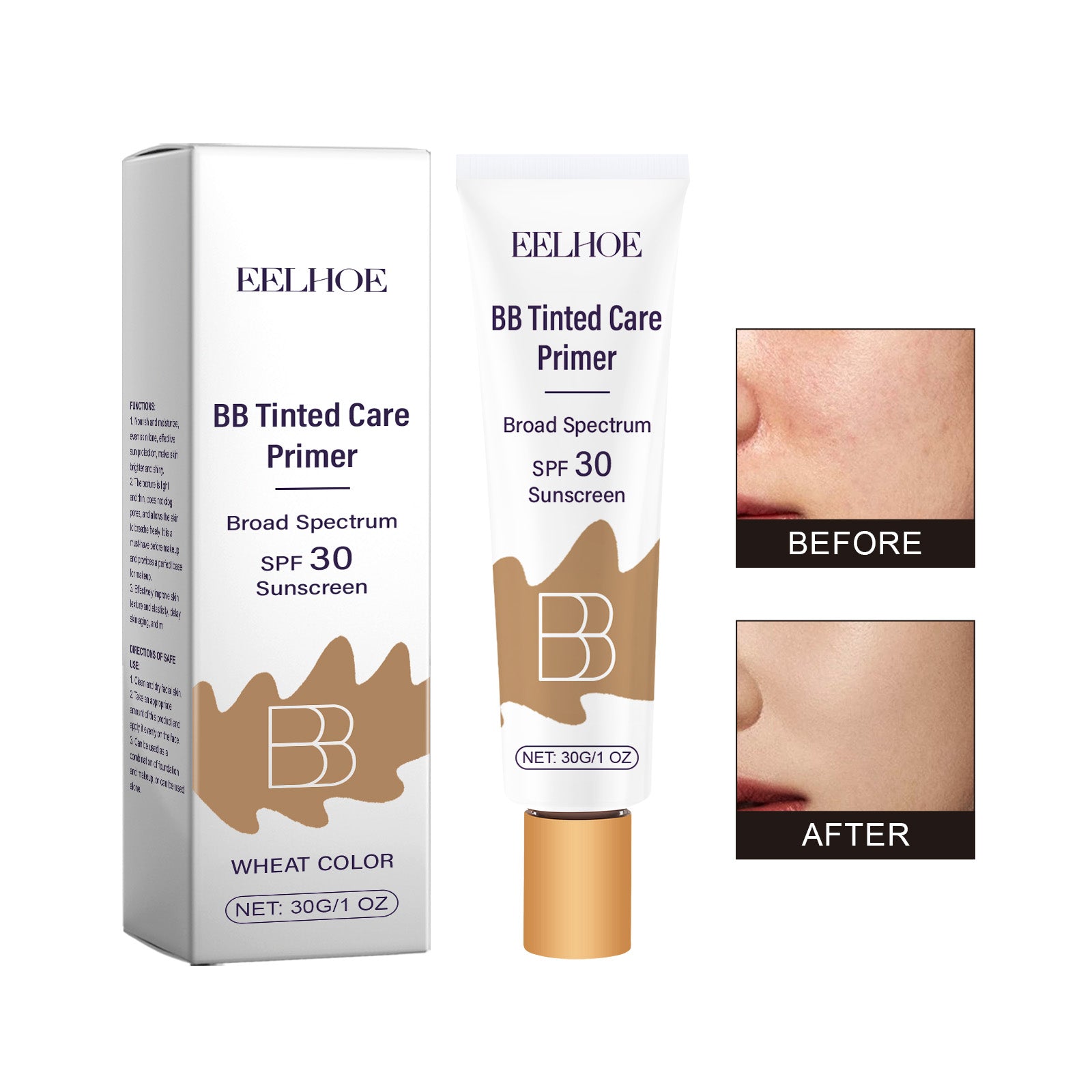 BB Cream, Even Skin Tone, SPF 30, Hydrating, Moisturizing, Sun Protection ,30g