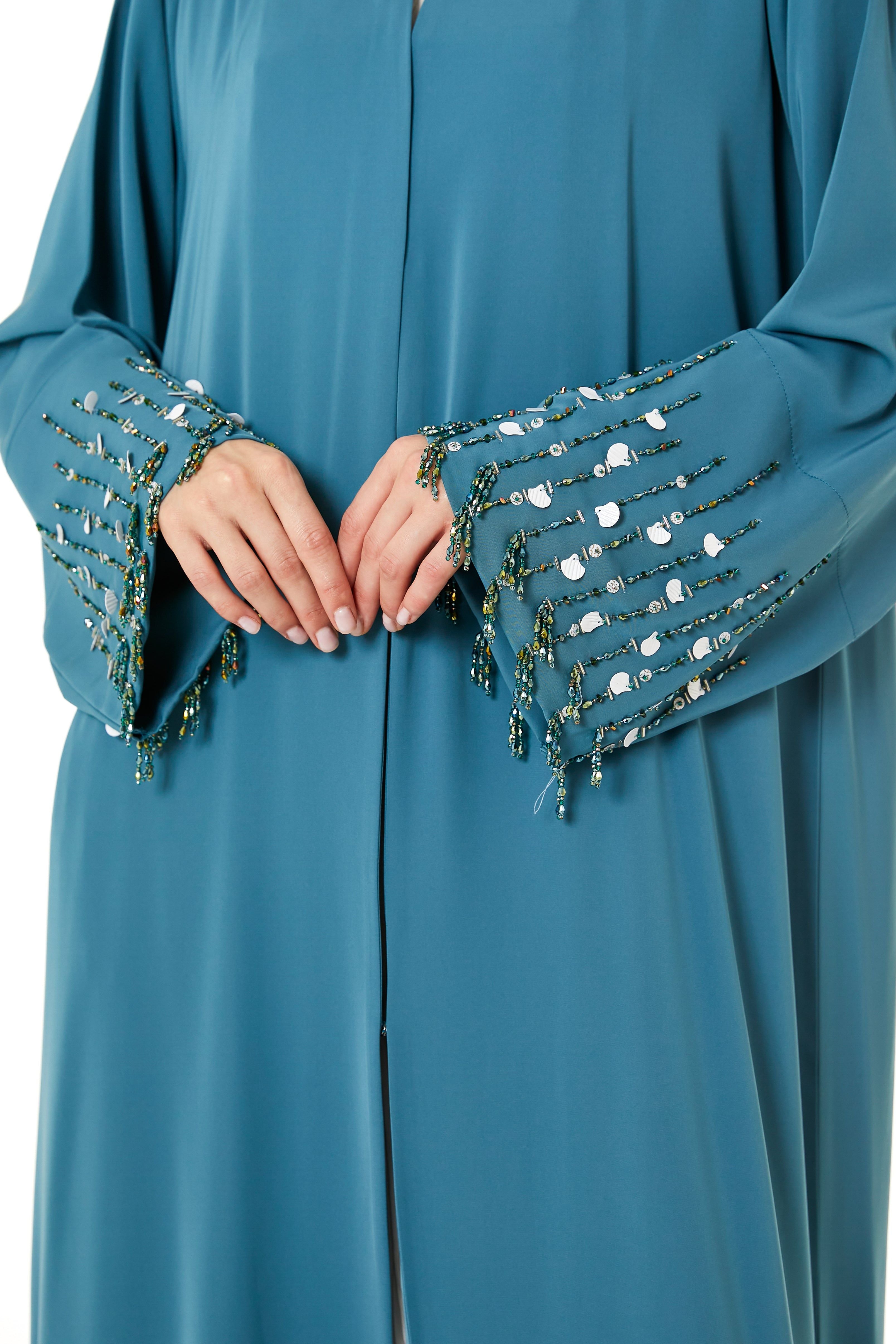MOiSTREET Blue Korean Nida Hand Embellished Abaya