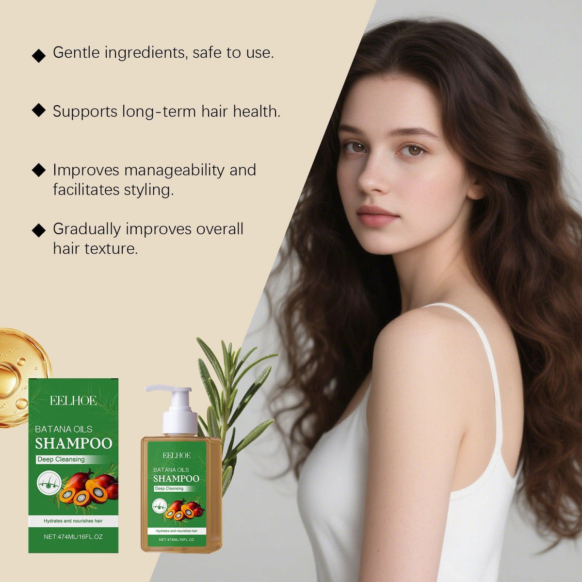 Batana Hair Care Shampoo, Deep Cleansing, Nourishing, Smooth, Shiny Hair ,474ml