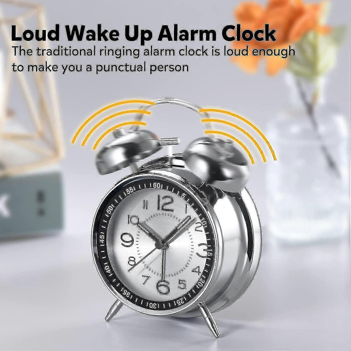 Loud Alarm Clock For Heavy Sleepers Adults,4 Inch Silent Non-ticking Quartz With Backlight,twin Bell (blue) zxin