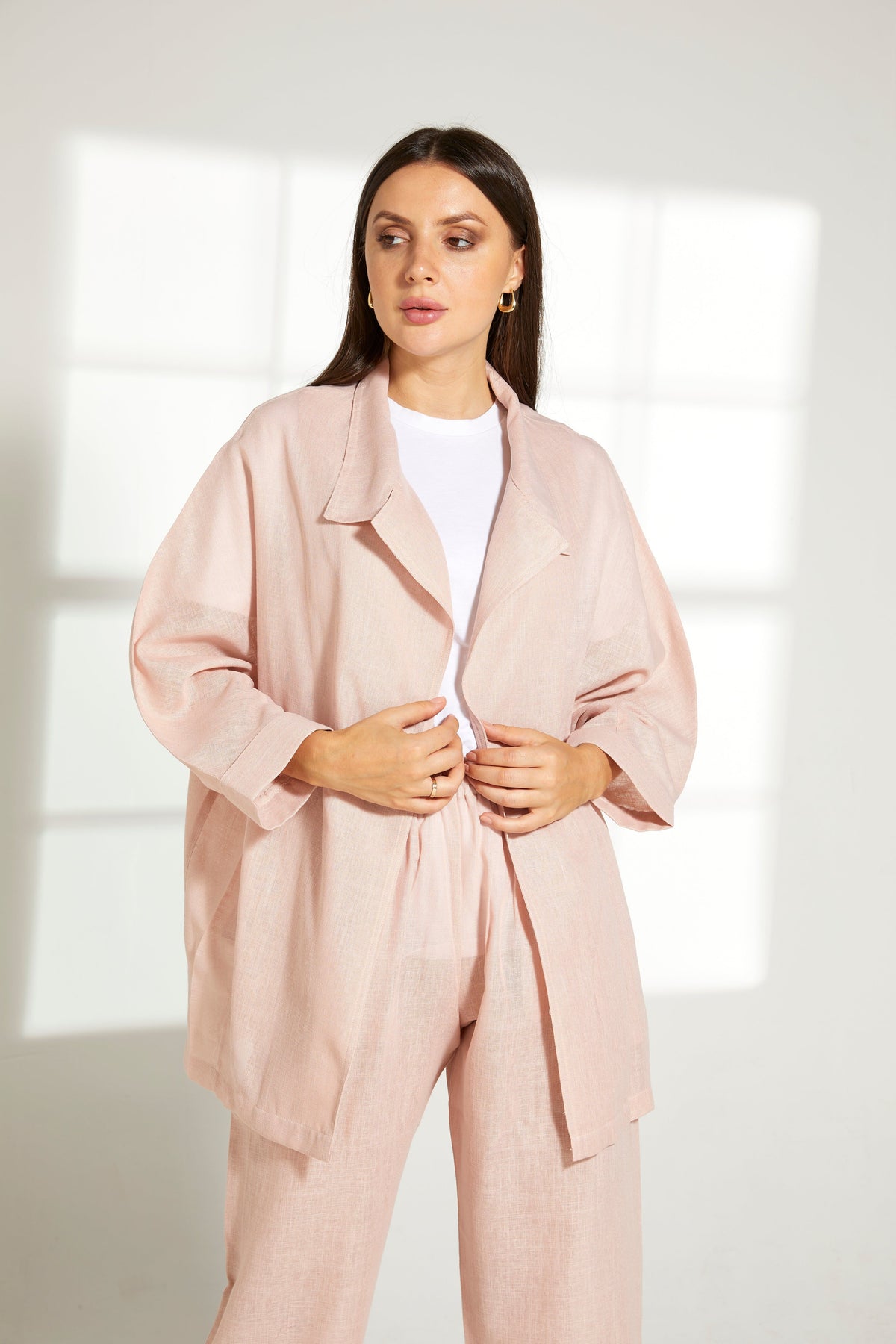 MOiSTREET Peach Linen Top and Pants Set