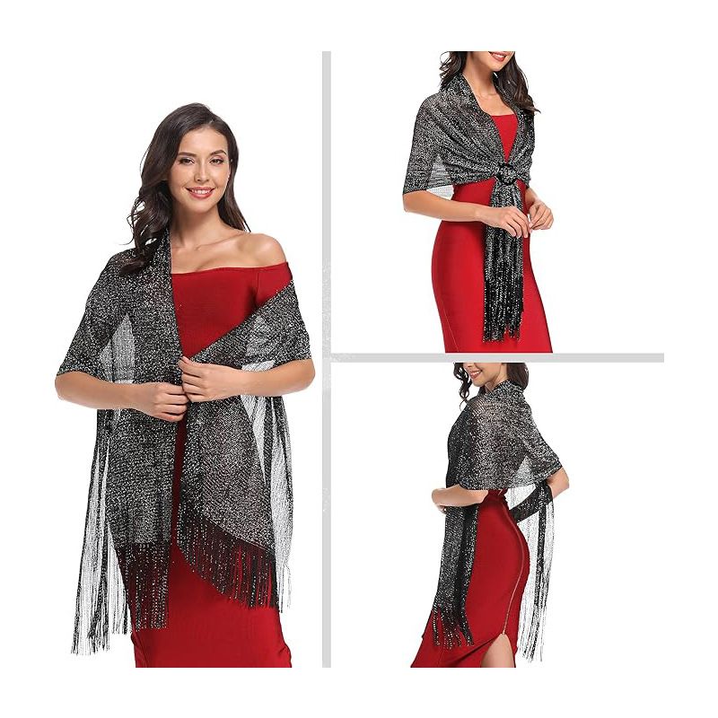 Gold Metallic Shawl Wrap for Women Evening Dress & Wedding