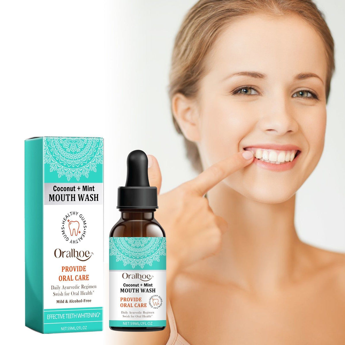 Coconut Mint Mouth Wash, Fresh Breath, Teeth Whitening, Plaque & Tartar Removal ,59ml