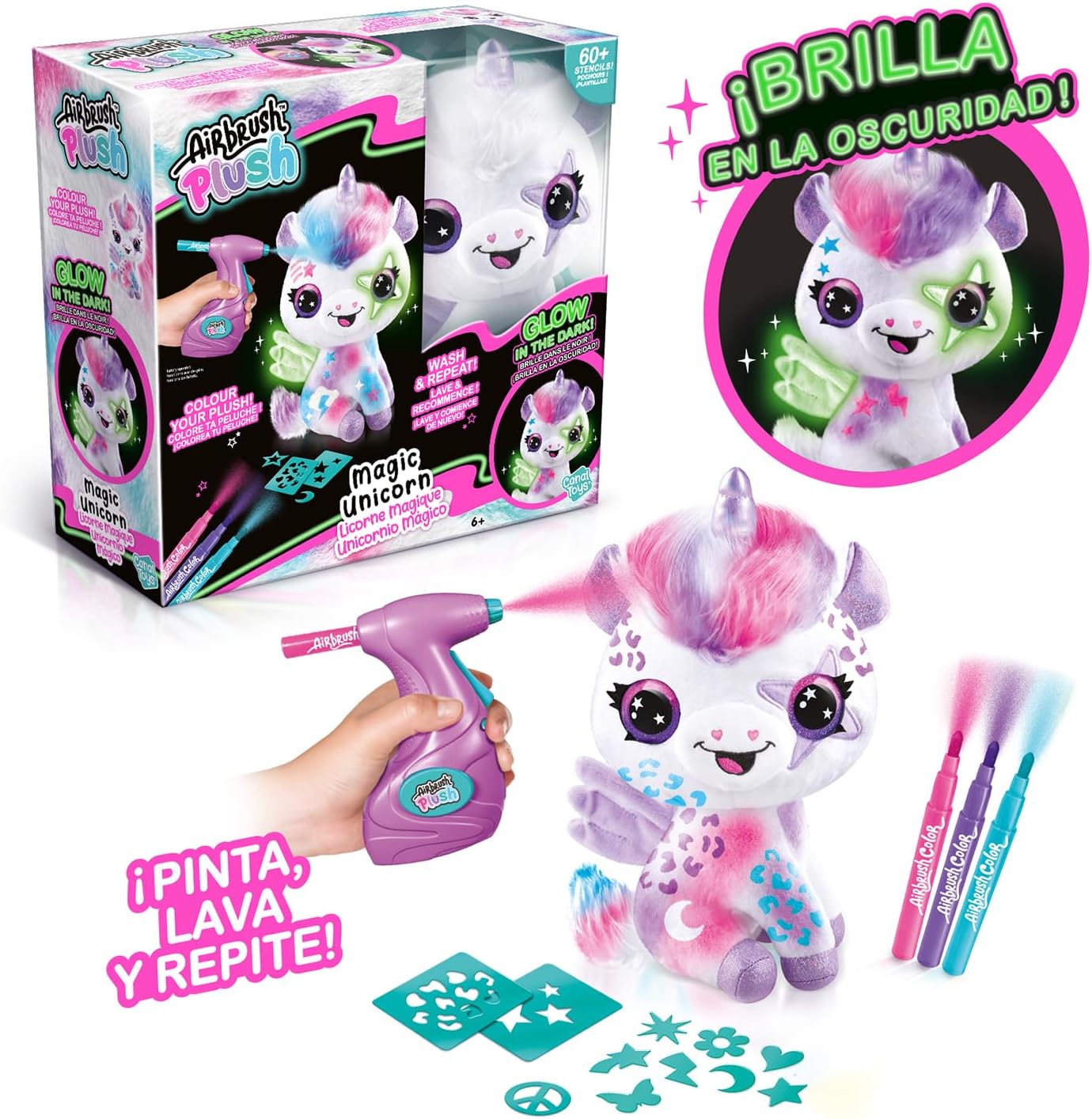 Canal Toys Magic Unicorn Glow-in-the-Dark Airbrush Plush Set, 26cm, 6+ Years