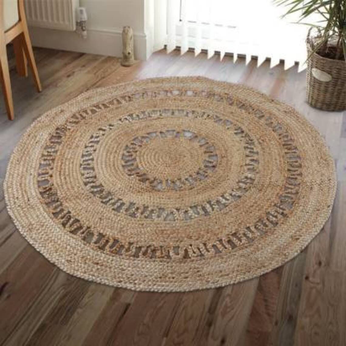 AIESY®  Jute Flower All Over Natural Beautiful Handwoven Rug