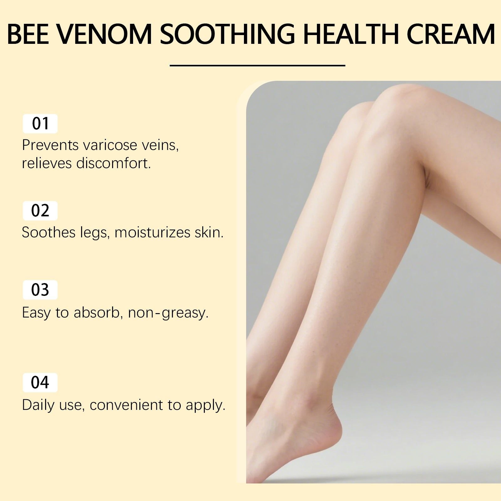 Bee Venom Leg Care Cream, Nourishing, Soothing, Varicose Vein Relief, Soft Skin ,50g