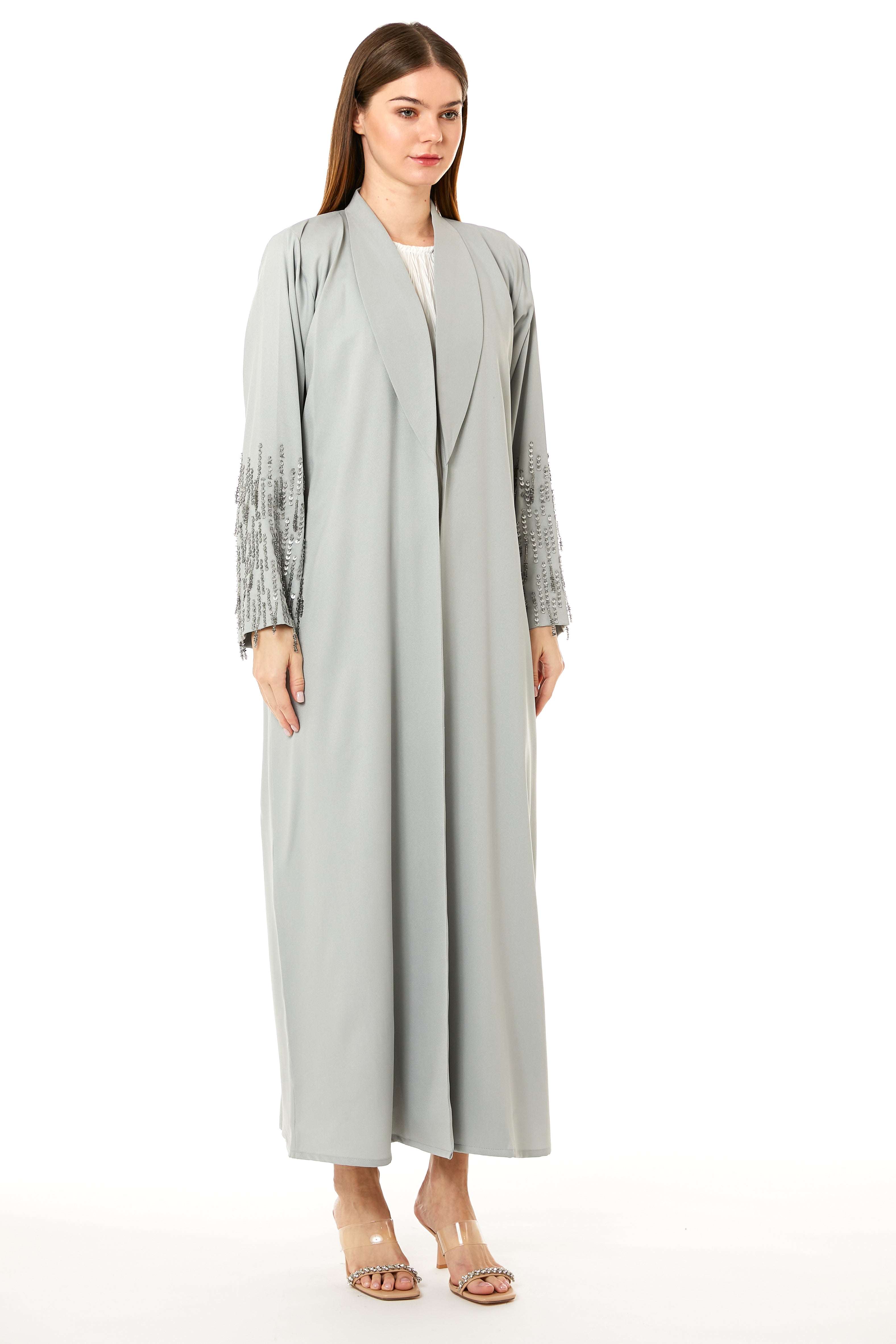 MOiSTREET Grey Korean Nida Hand Embellished Abaya