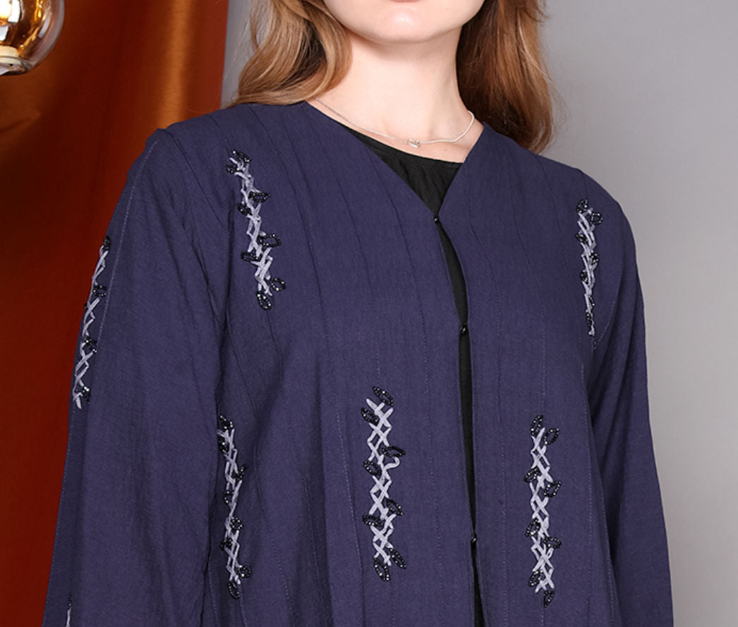 MOiSTREET Full Sleeves Blue Embroidery Abaya