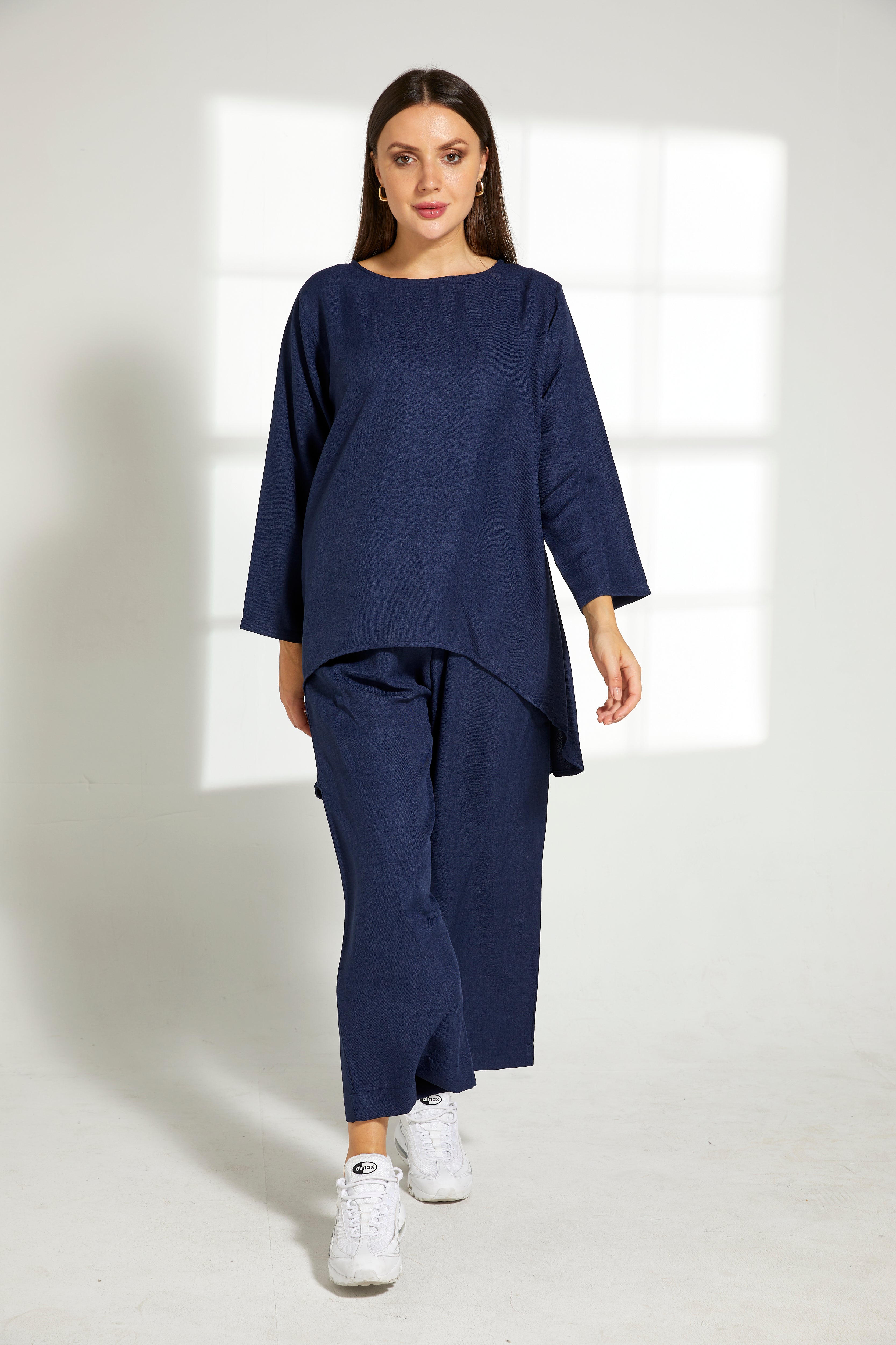 MOiSTREET Blue CEY Mélange Fabric Top And Pants Set