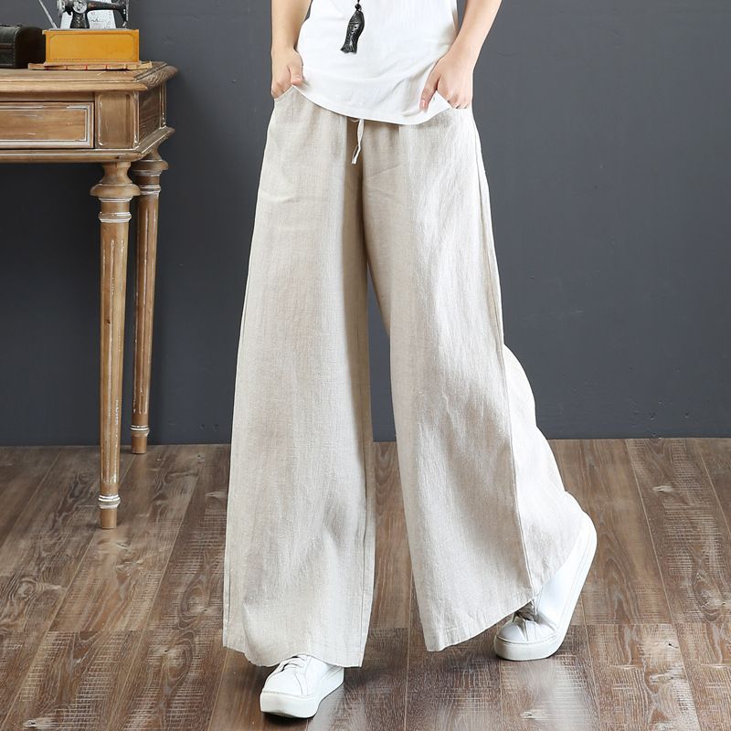 Cotton And Linen Women's High-Waist Loose Wide-Leg Pants