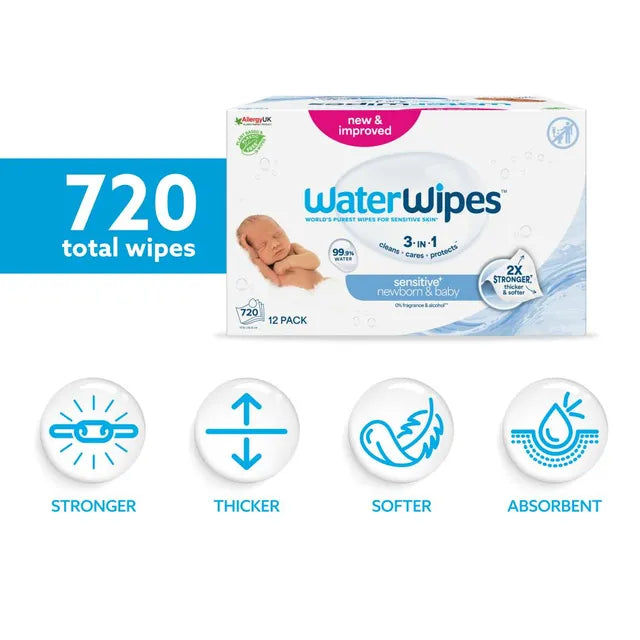 WaterWipes Pure Baby Wipes 720 Wipes – 12 Packs × 60