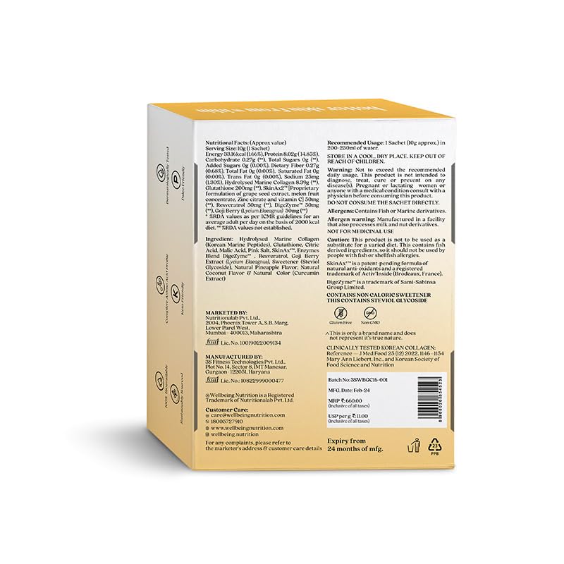 Wellbeing Nutrition Glow Korean Marine Collagen Pina colada - 6 Sachets