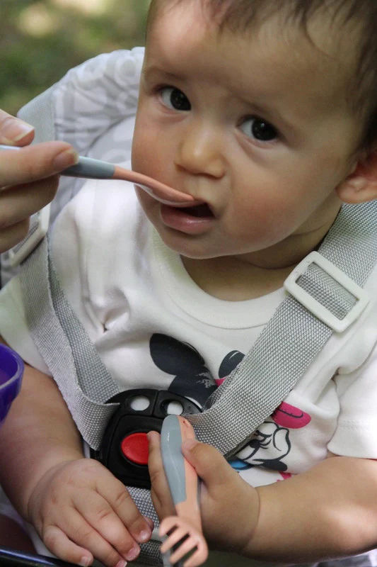 Babyjem Plastic Angled Fork & Spoon Set, 6+ Months, Rose