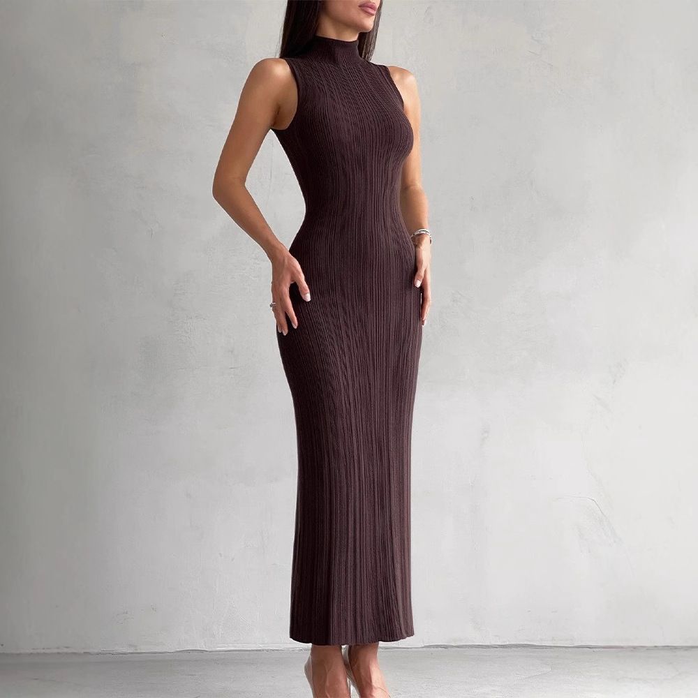 Women's Knitted High-Neck Sleeveless Bodycon Midi Dress