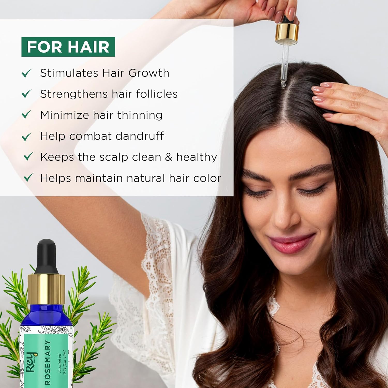 Rey Naturals Rosemary essential oil for hair growth, Skin and Aroma 15 ml