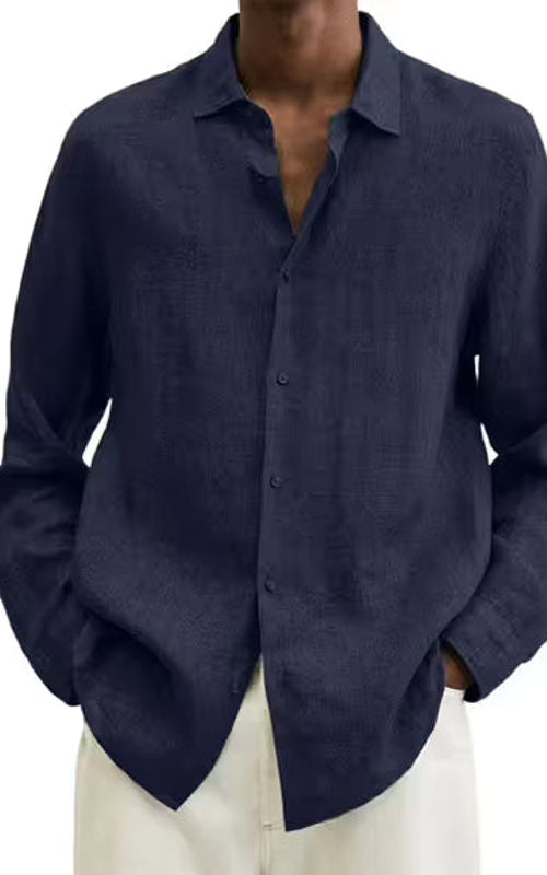 Men's Linen Long Sleeve Regular-Fit Shirt