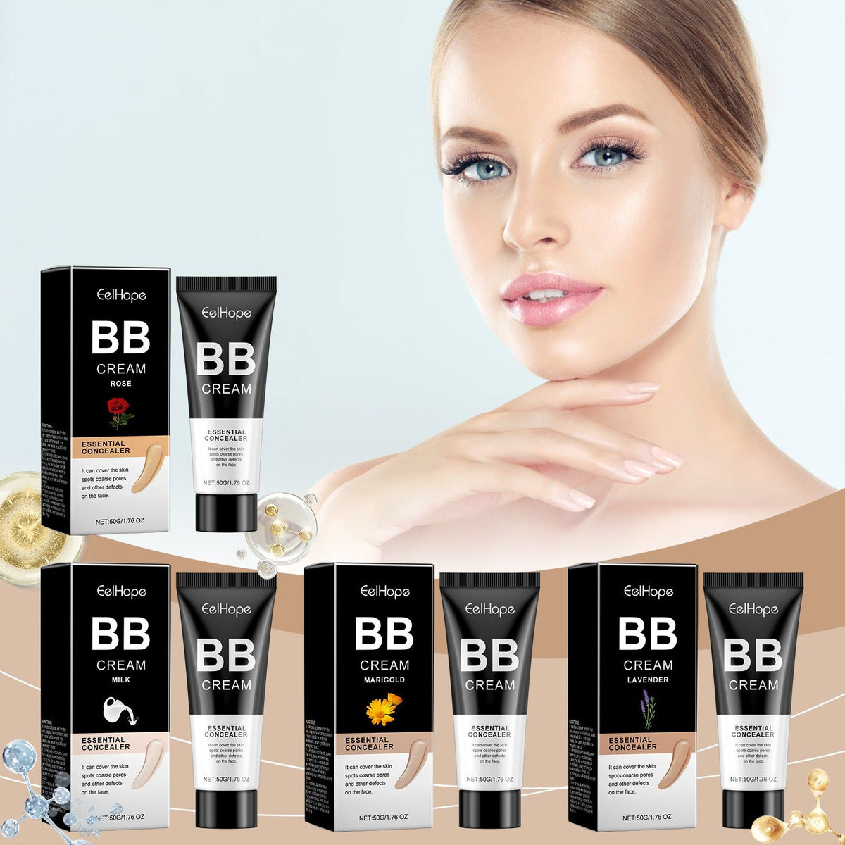 BB Cream for Facial Care, Oil Control, Brightening, Lightweight, Flawless Skin ,50g