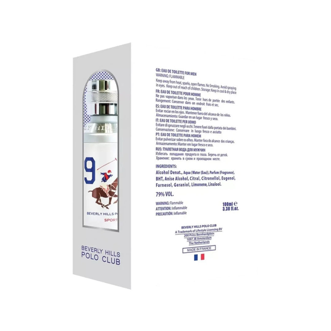 Beverly Hills Polo Club Sport No. 9 Eau de Toilette for Men, 100ml - Makasib Offer