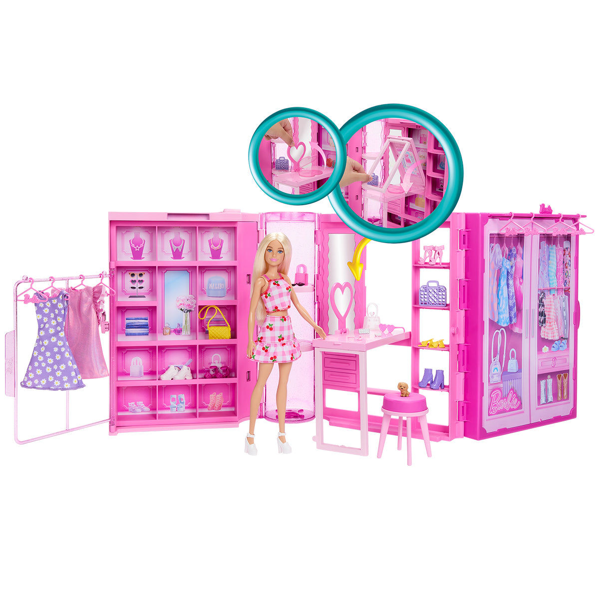 Barbie Dream Wardrobe Playset with Blonde Fashion Doll, 25+ Pieces, 3 Complete Looks, Model HXD58