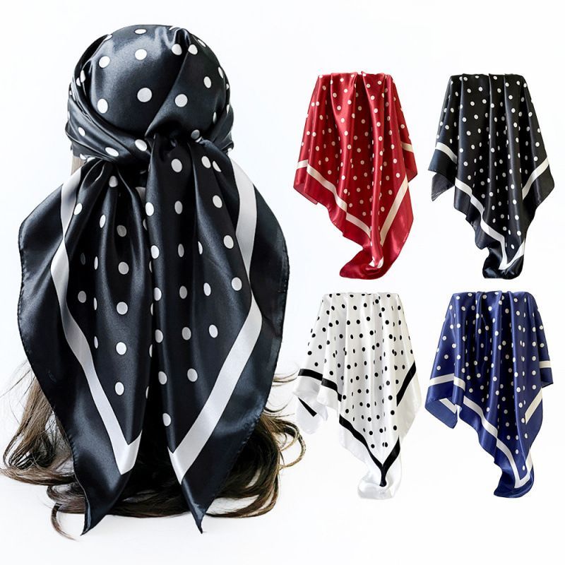 4Pcs Polka Dot Satin Square Scarf Set for Women 90cm