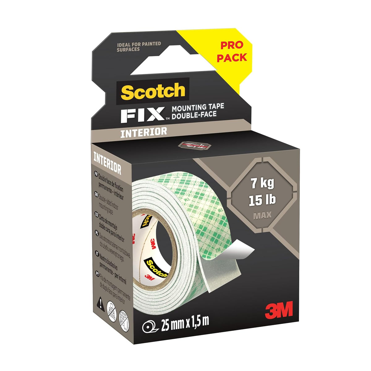 Scotch-FIX™ Interior Double-Sided Mounting Tape 25mm x 1.5m Heavy Duty Foam Adhesive Tape