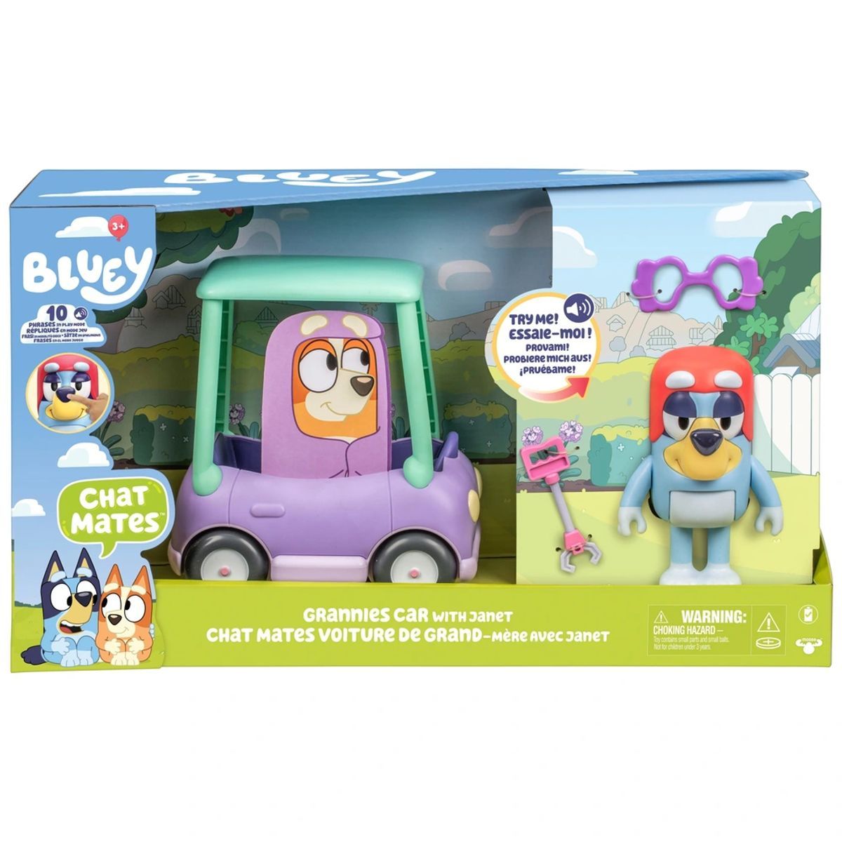 Bluey Chat Mates Grannies Car with Janet Playset (14cm), 3+ years