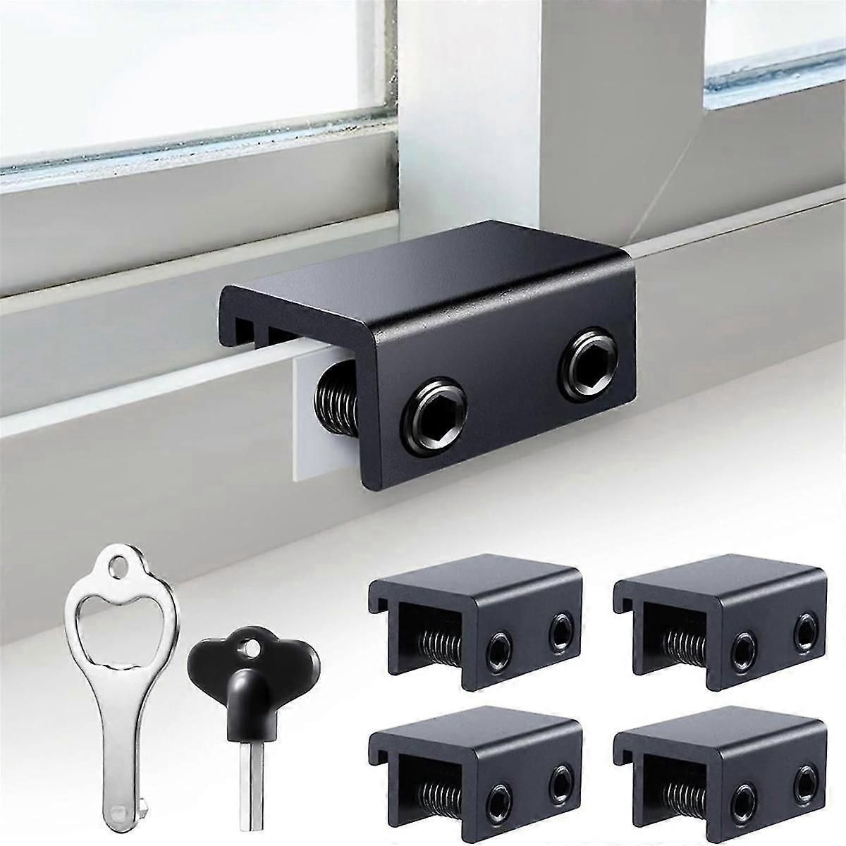 Sliding Window Locks (4 Pack), Security Window Locks With Keys, Adjustable Aluminum Sliding Window