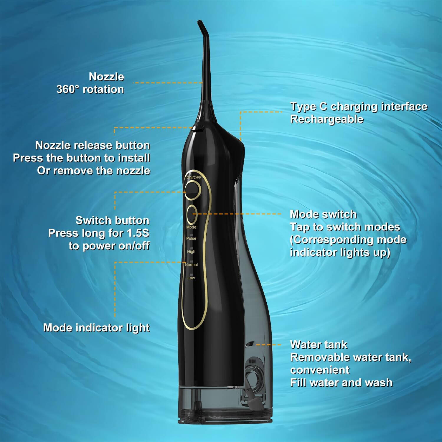 EPICARMA F5 Smart Oral Irrigator, Black,EA-FLSF5-BK