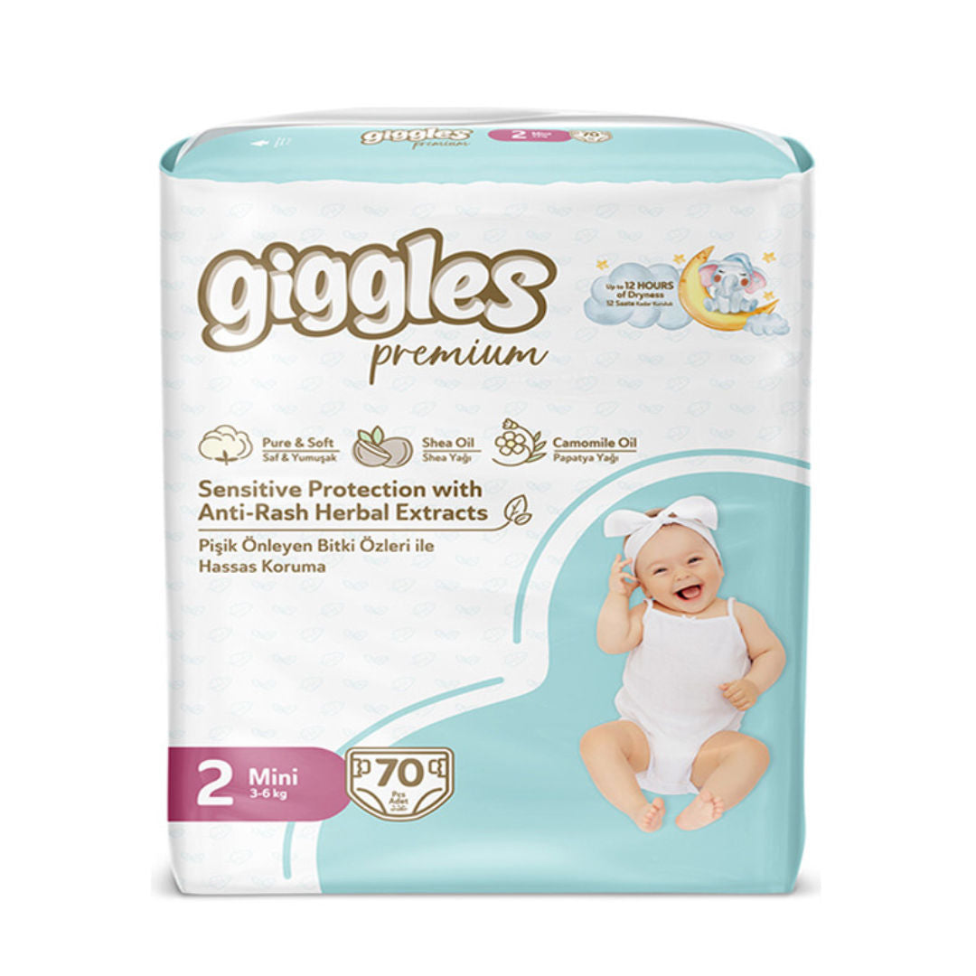 Giggles Premium Jumbo Mini Diapers, Size 2, 3 to 6kg, Pack of 70