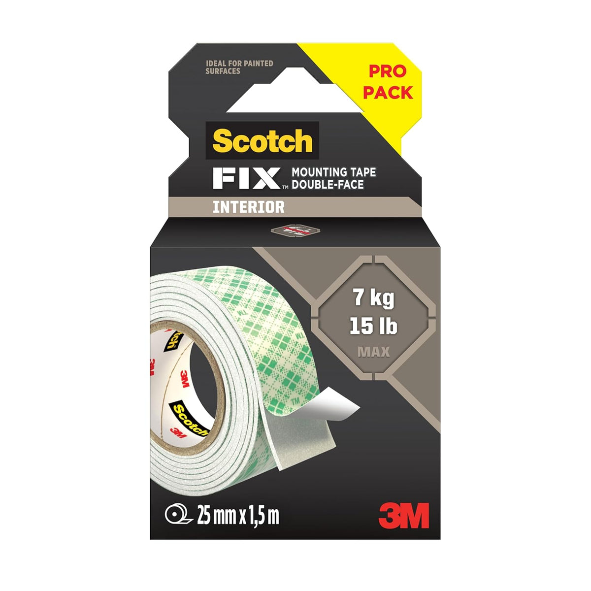 Scotch-FIX™ Interior Double-Sided Mounting Tape 25mm x 1.5m Heavy Duty Foam Adhesive Tape