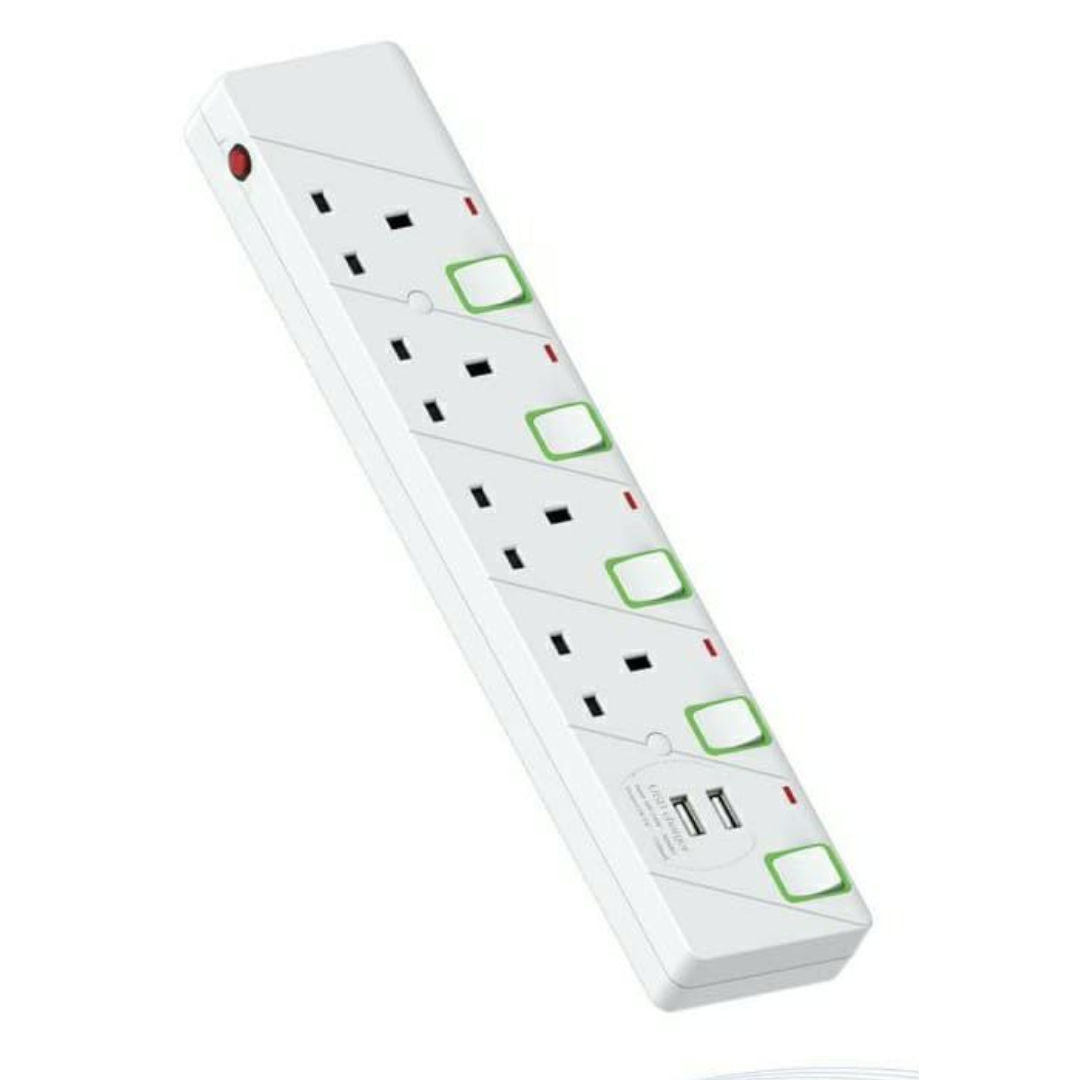 E-links 4 Way Extension Socket, 3M With 2 USB Ports, RIE514U