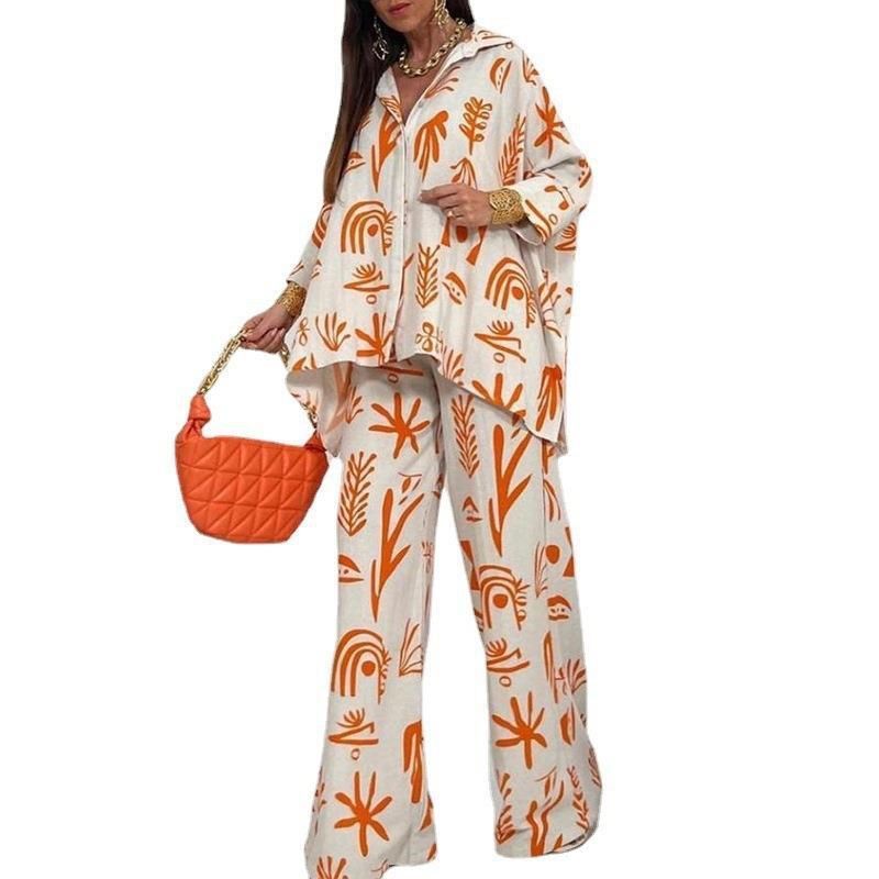 Plus-Size Women's Loose Button-Up Shirt & Straight-Leg Pants Set