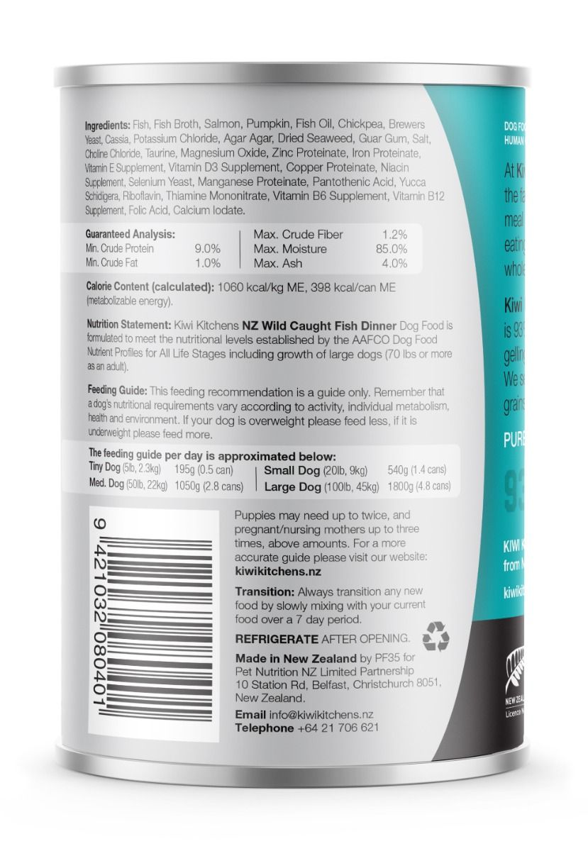 Kiwi Kitchens Wild Caught Fish Dinner Canned Wet Dog Food-375gms