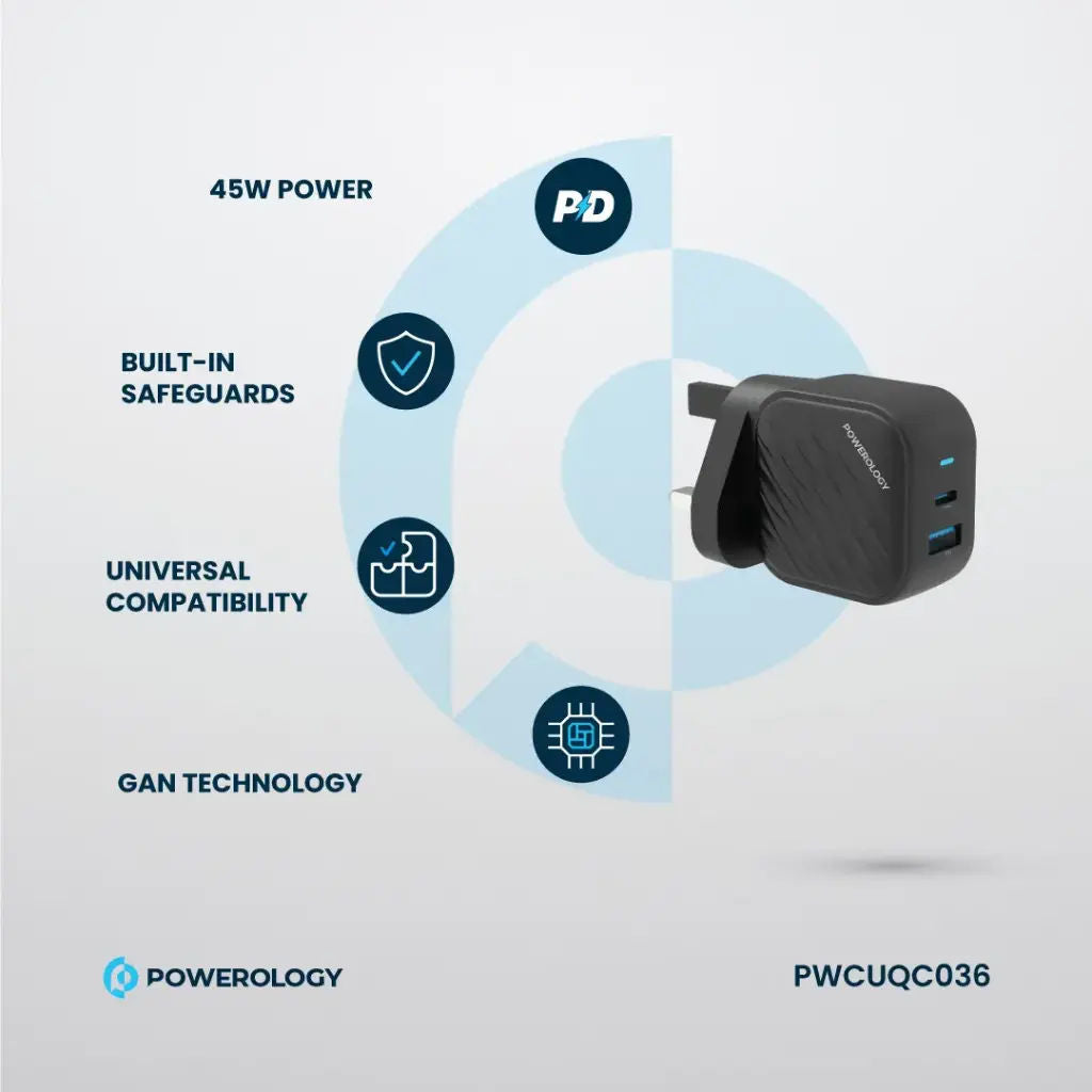 Powerology Gan Dual Port Wall Charger