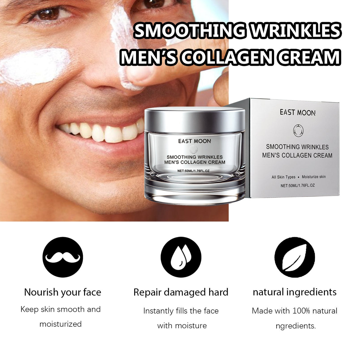 Men's Collagen Cream for Firming Skin, Anti-Aging, Hydrating, Wrinkle Reducer ,50ml