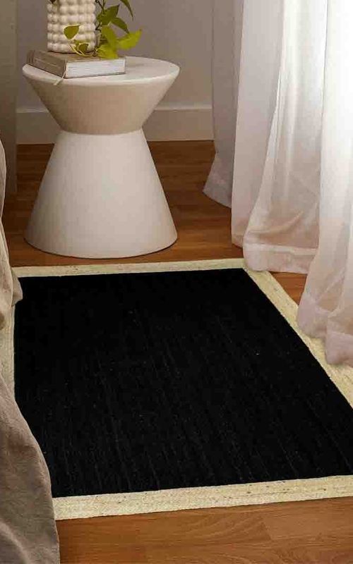 Handmade Braided Natural Jute Inner Black With Natural Border Floor Area Runner Rug