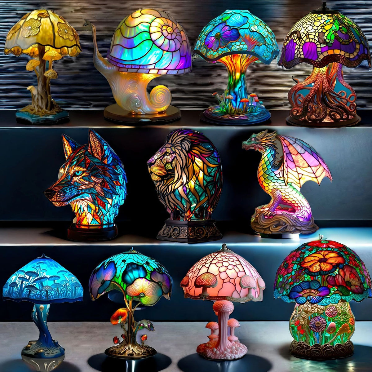Colorful Dragon Resin LED Night Light Stained Glass Style