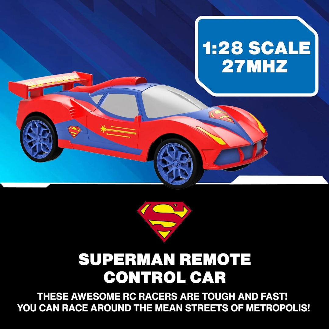 Bladez Toyz DC Superman Superman RC Racer Car 1:28, Red/Blue, 3+ years
